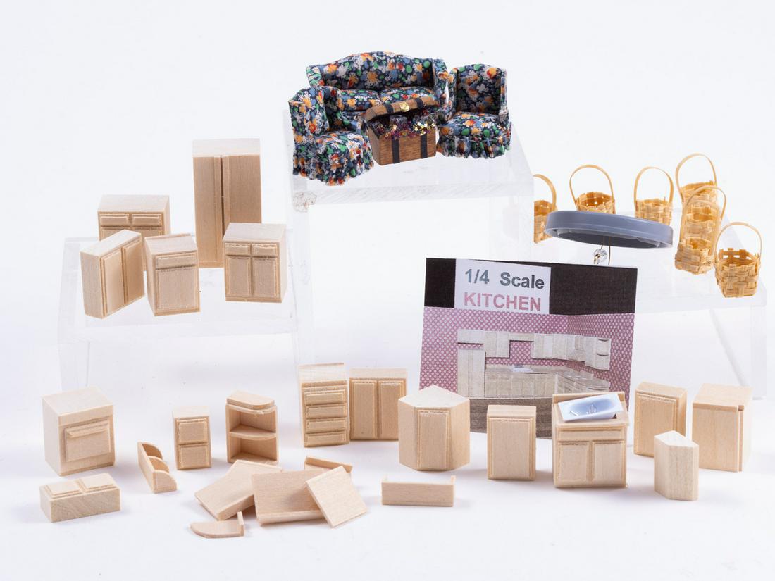 1/4" Quarter Scale Unfinished Kitchen & Living Room Furniture (1 of 8)