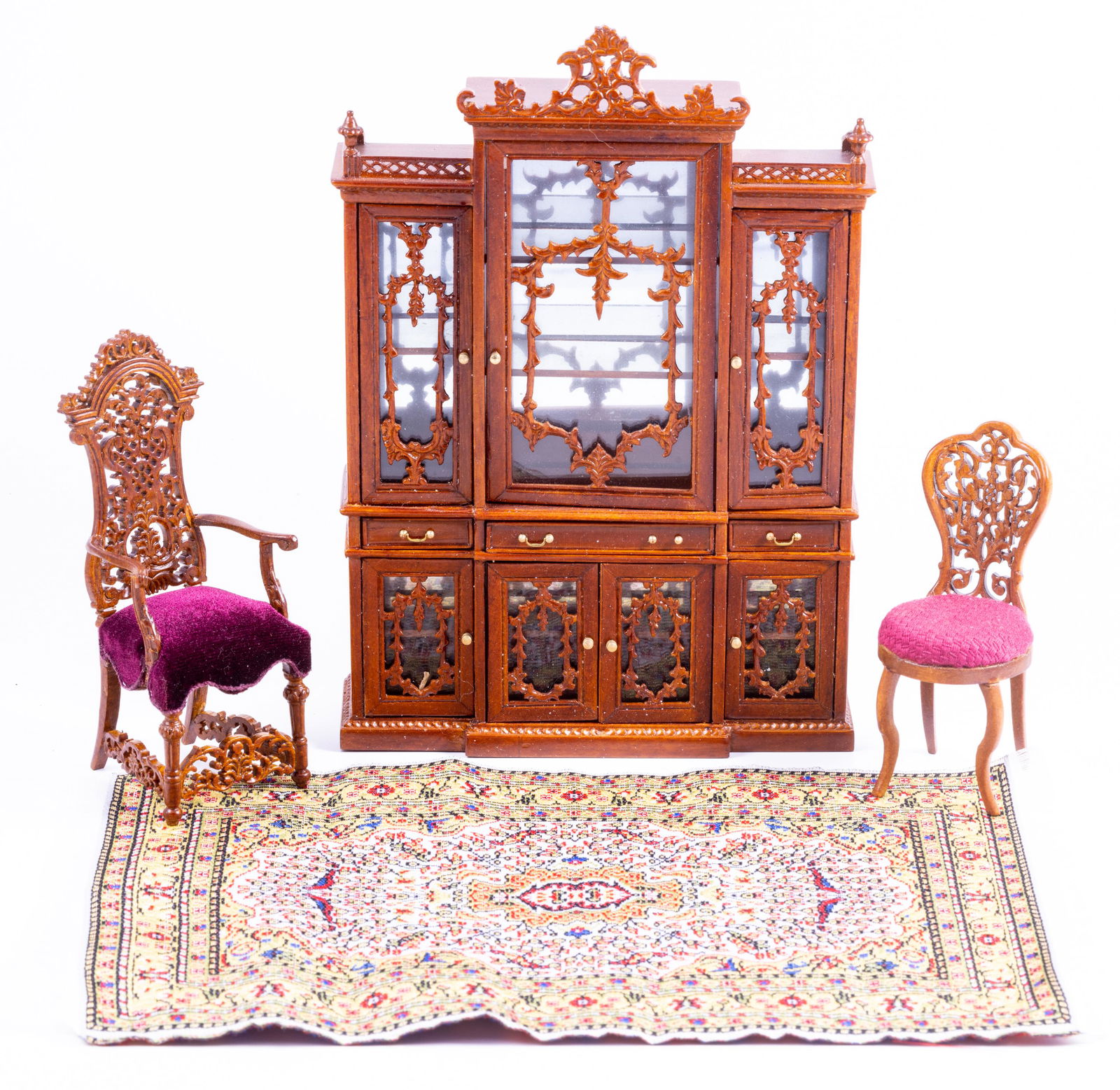 Bespaq Breakfront with Two Matching Chairs with Fretwork and Rug (1 of 11)