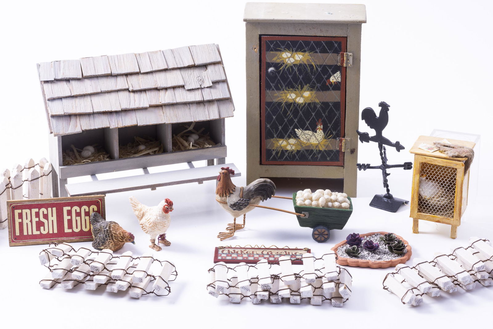 Janet Bailey Decorated Chicken Cabinet with Coop & More Rooster / Farm / Chicken Related Items (1 of 10)