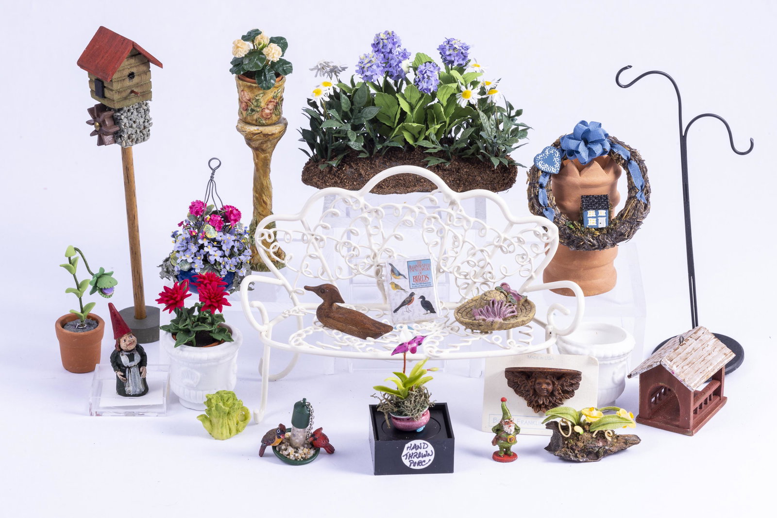 Handmade Flowers with Gnome & Garden Items (1 of 9)