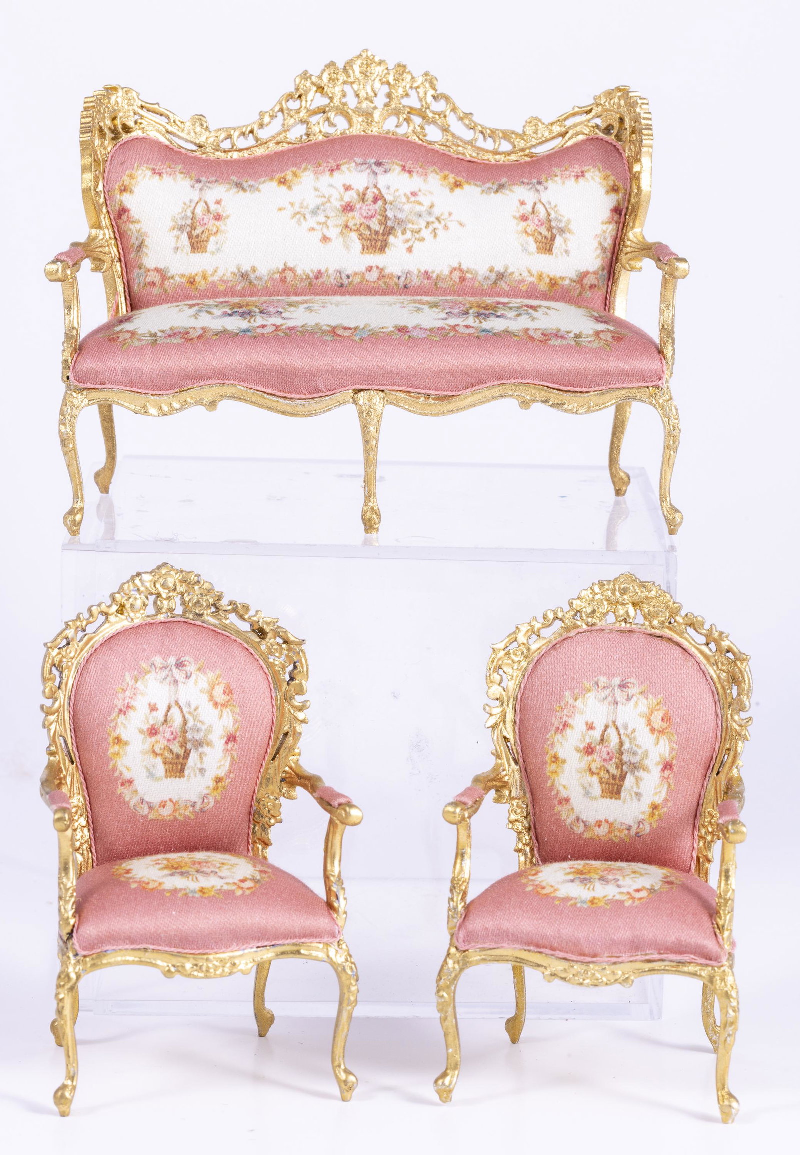 Pink & Gold Painted Settee & Chairs Set by Bespaq (1 of 9)