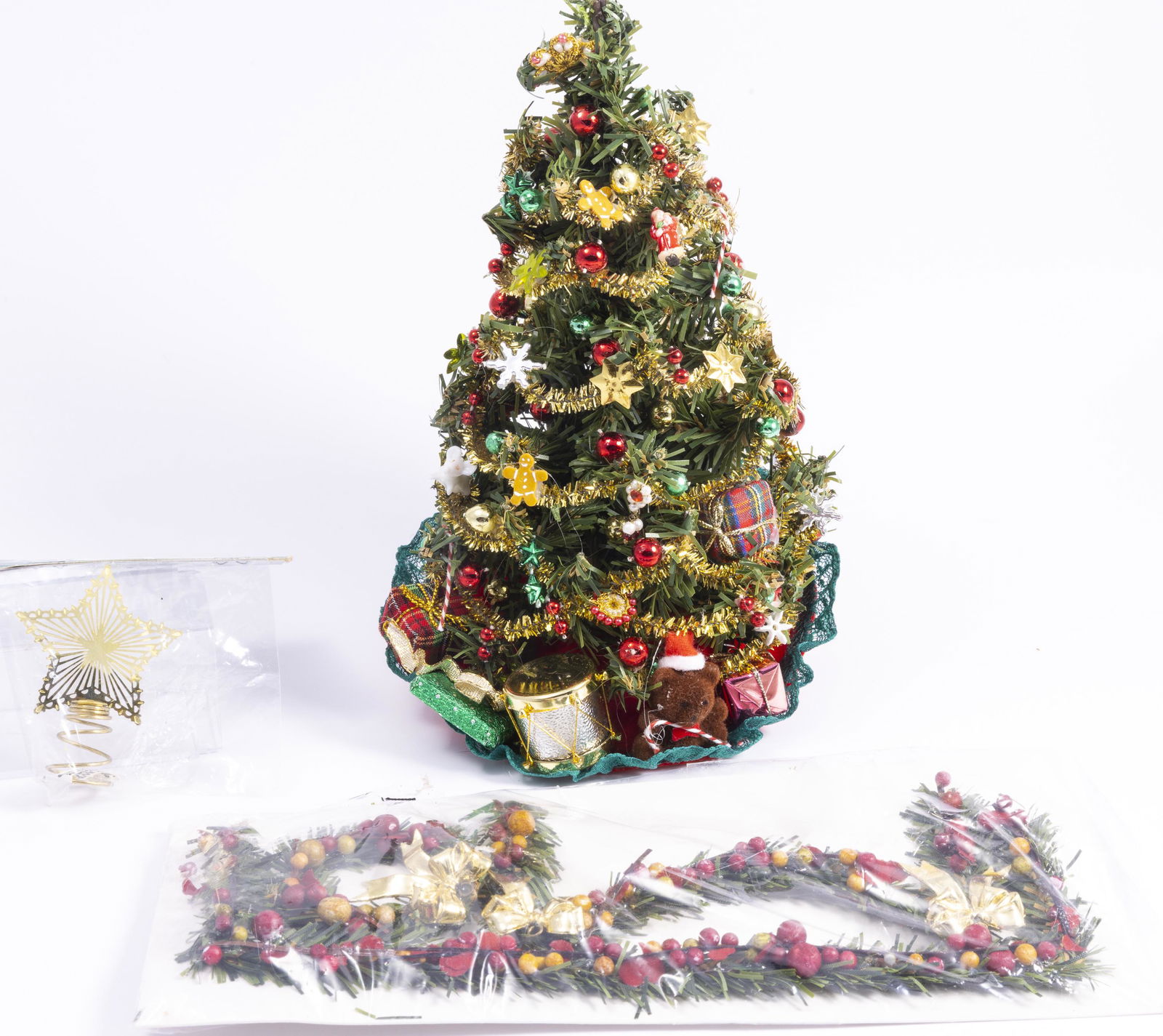 7 1/2" Christmas Tree, Gold Star Tree Topper, Decorative Garland (1 of 7)