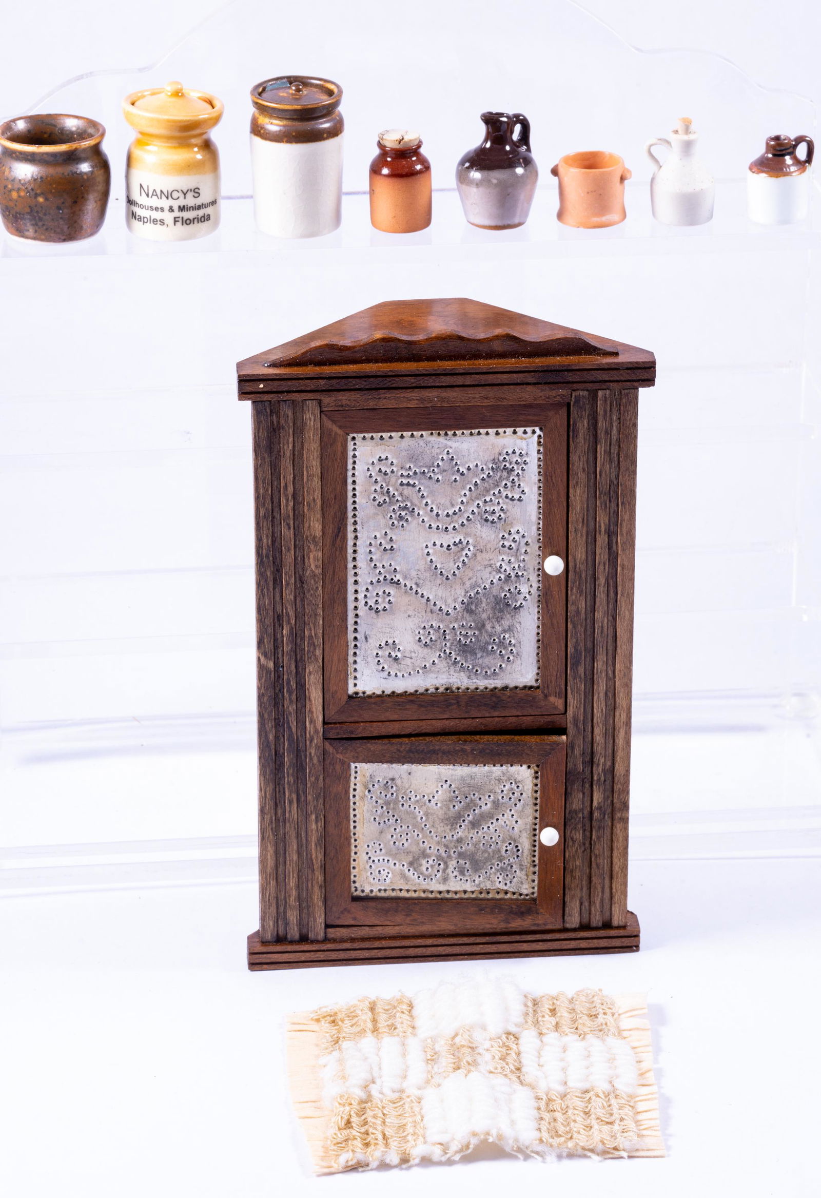 Signed RWC Punched Tin Corner Cabinet with Assorted Pottery Pieces, Alex Meiklejohn (1 of 10)