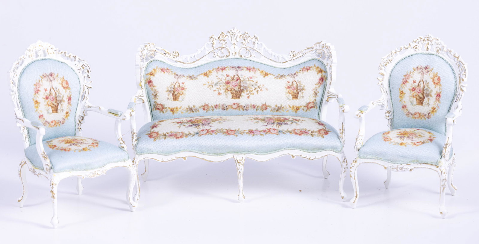 Bespaq 3 Piece Settee & Chairs Set with Pink Floral Baskets & Blue (1 of 9)