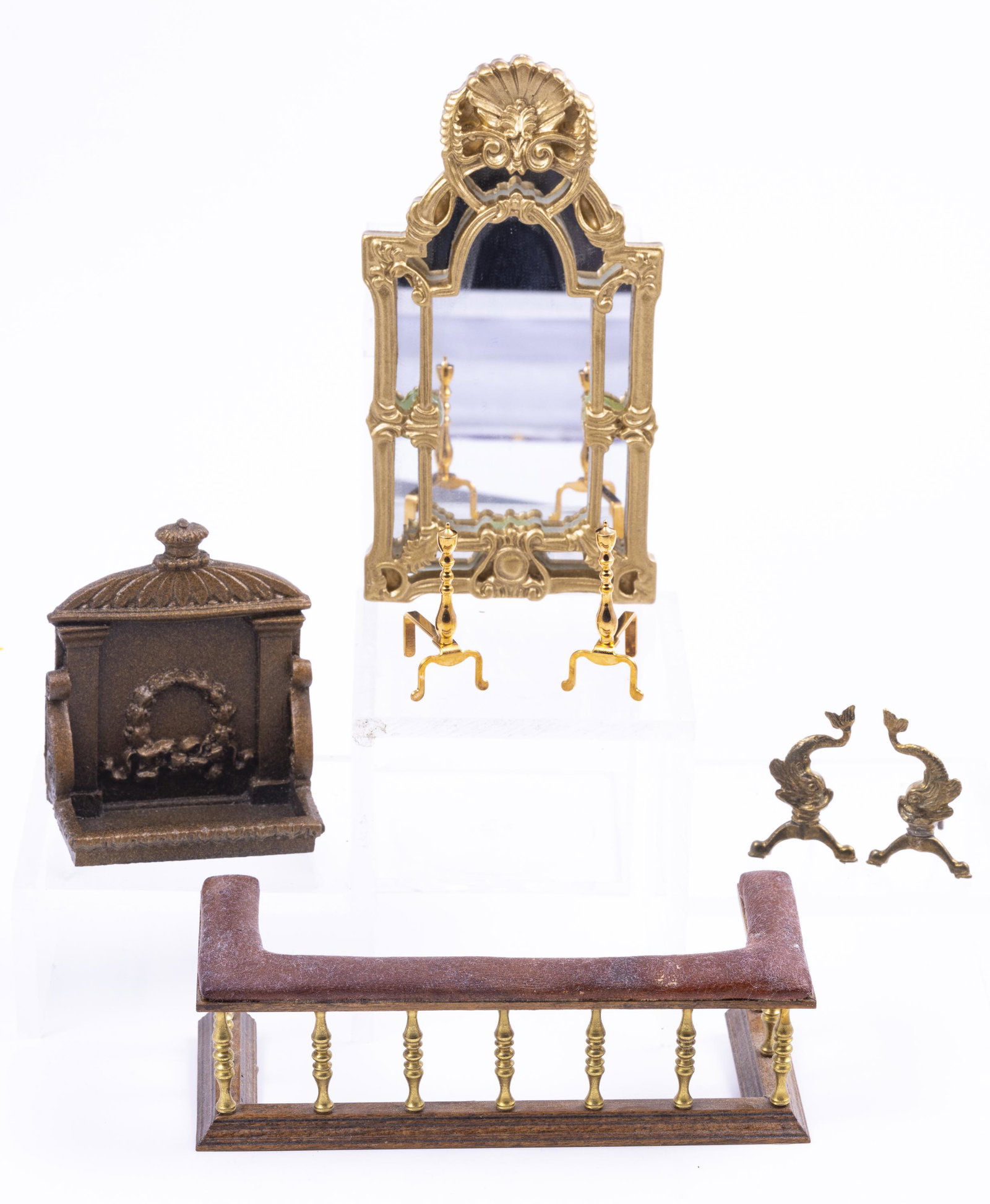 Brass & Leather Fire Guard with Fireplace Andirons & More (1 of 7)