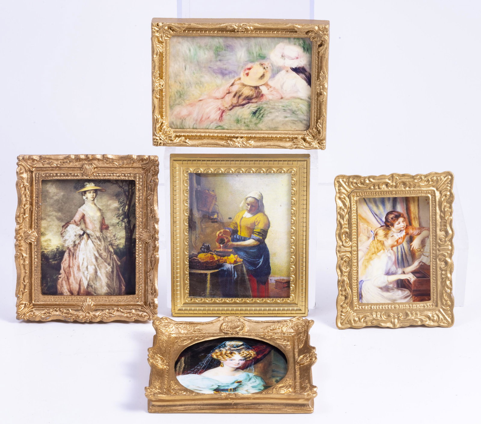 European 18th - 19th Century Pictures in Gold Colored Frames: A variety of women from the 18th to 19th century depicted in the pictures. Gold colored frames.