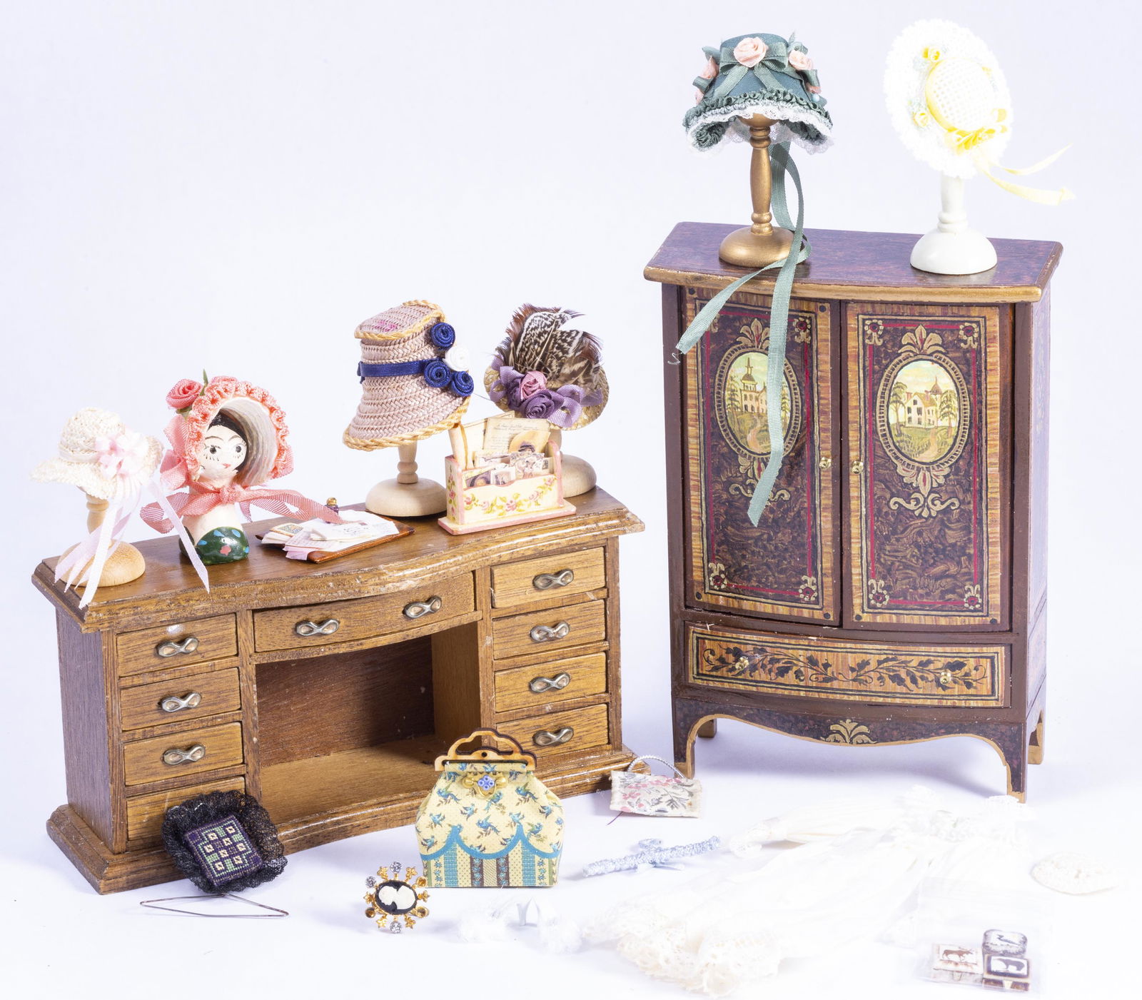 Decorated Armoire & Counter with Hats & Hat Boxes (1 of 9)