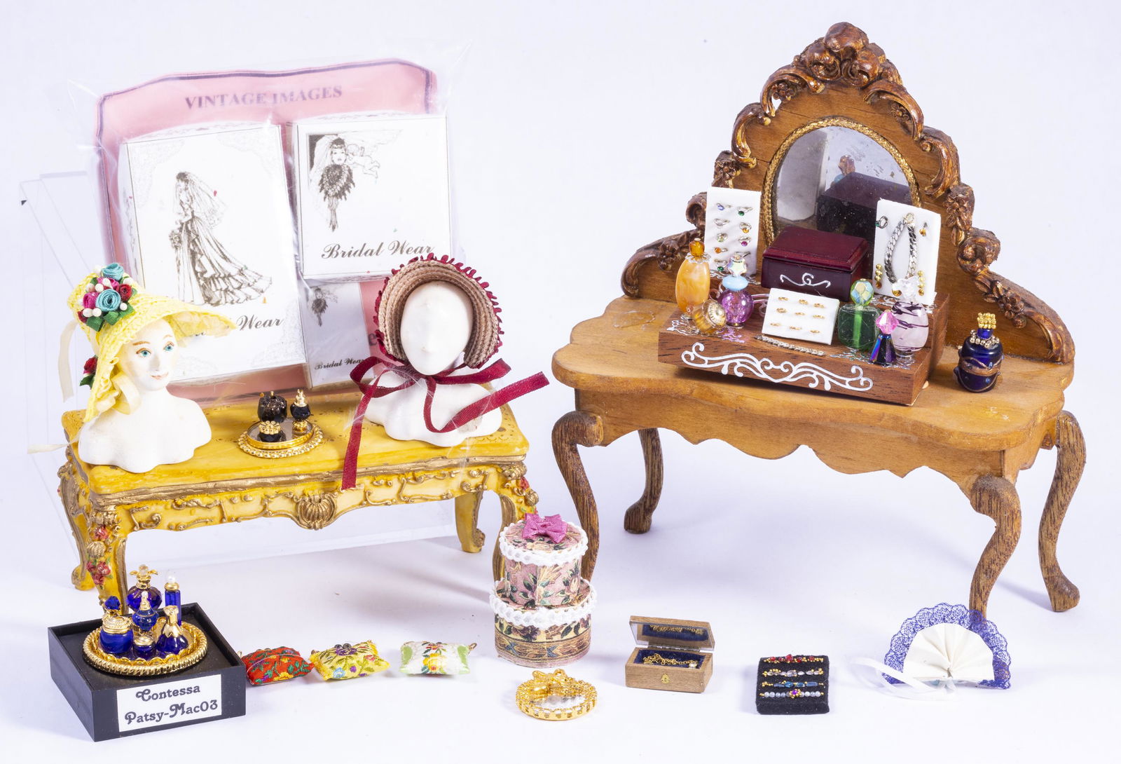 Two Large Wooden Vanity & Table Displays with Perfumes & Ladies Hat Boxes (1 of 8)