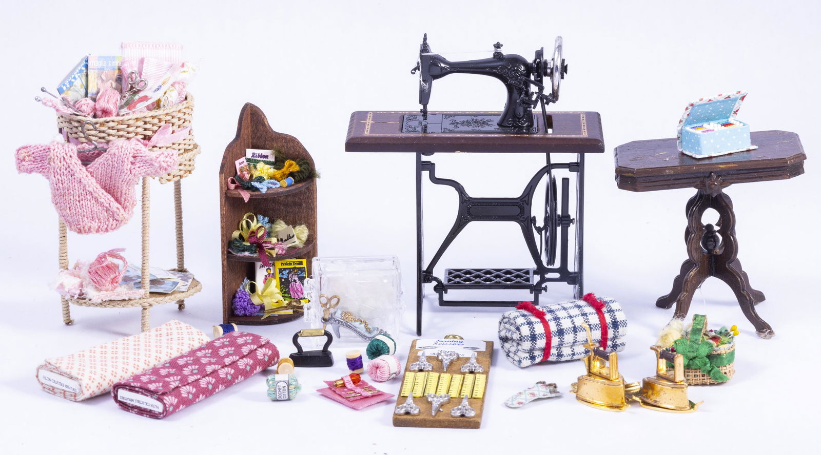 Sewing Machine with Handmde Wicker Sewing Basket Stand & Notions with More (1 of 9)