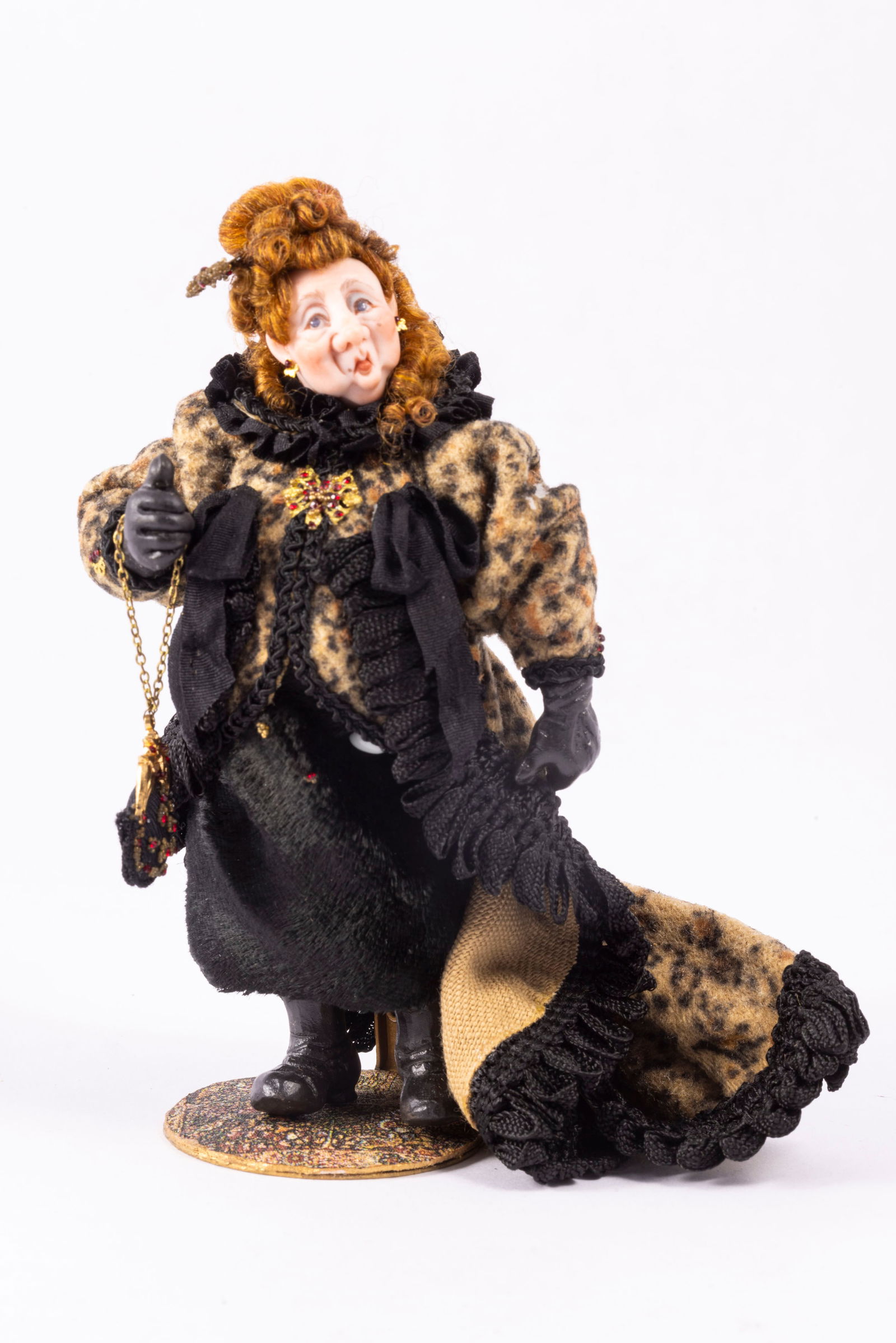 Hand Sculpted Woman Doll in Leopard Outfit