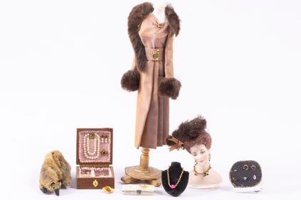 Janet Middlebrook Dress on Form with Ladies Accoutrements