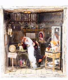 Helen Hartzell Doll with Long Beard in Barber Shop Roombox