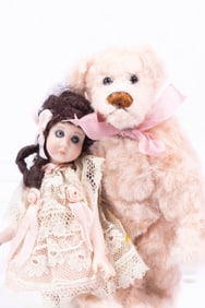 Betsy Rouse Young Girl Doll with Big Pink Stuffed Teddy Bear