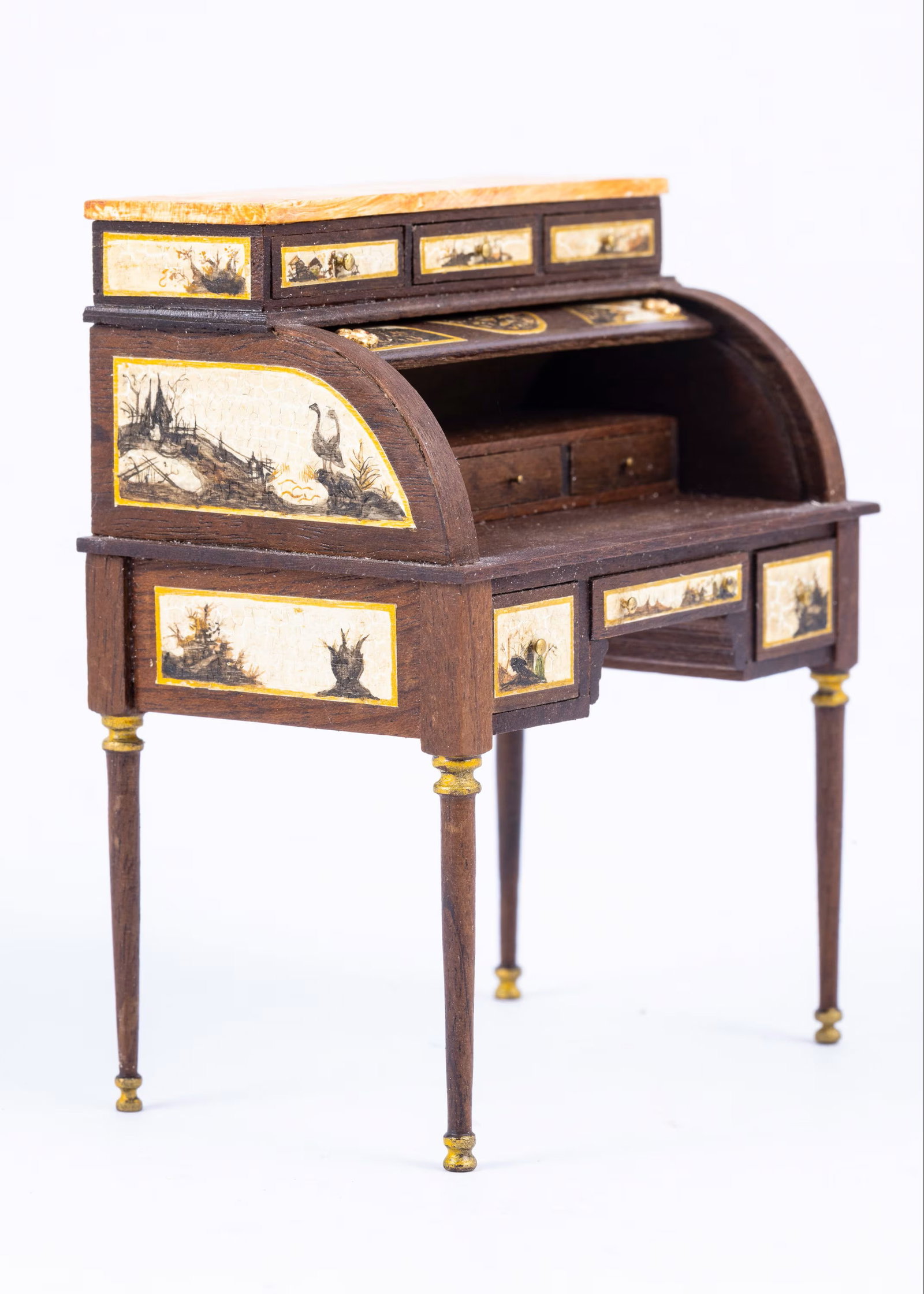 Janet Reyburn Hand Painted French Chinoiserie Rolltop Desk: This is a handmade beautifully painted roll top desk by Janet Reyburn from South Africa.