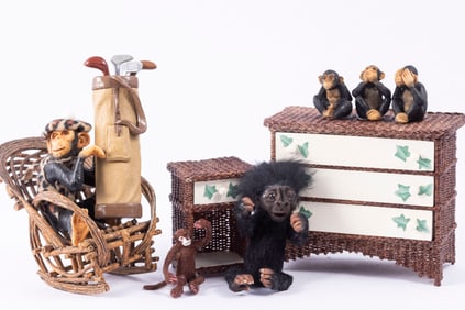 Chimpanzees & Gorilla with Wicker Furniture