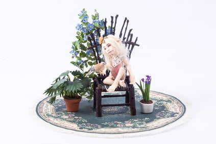 Todd Krueger Fairy Doll with Bird on Twig Chair