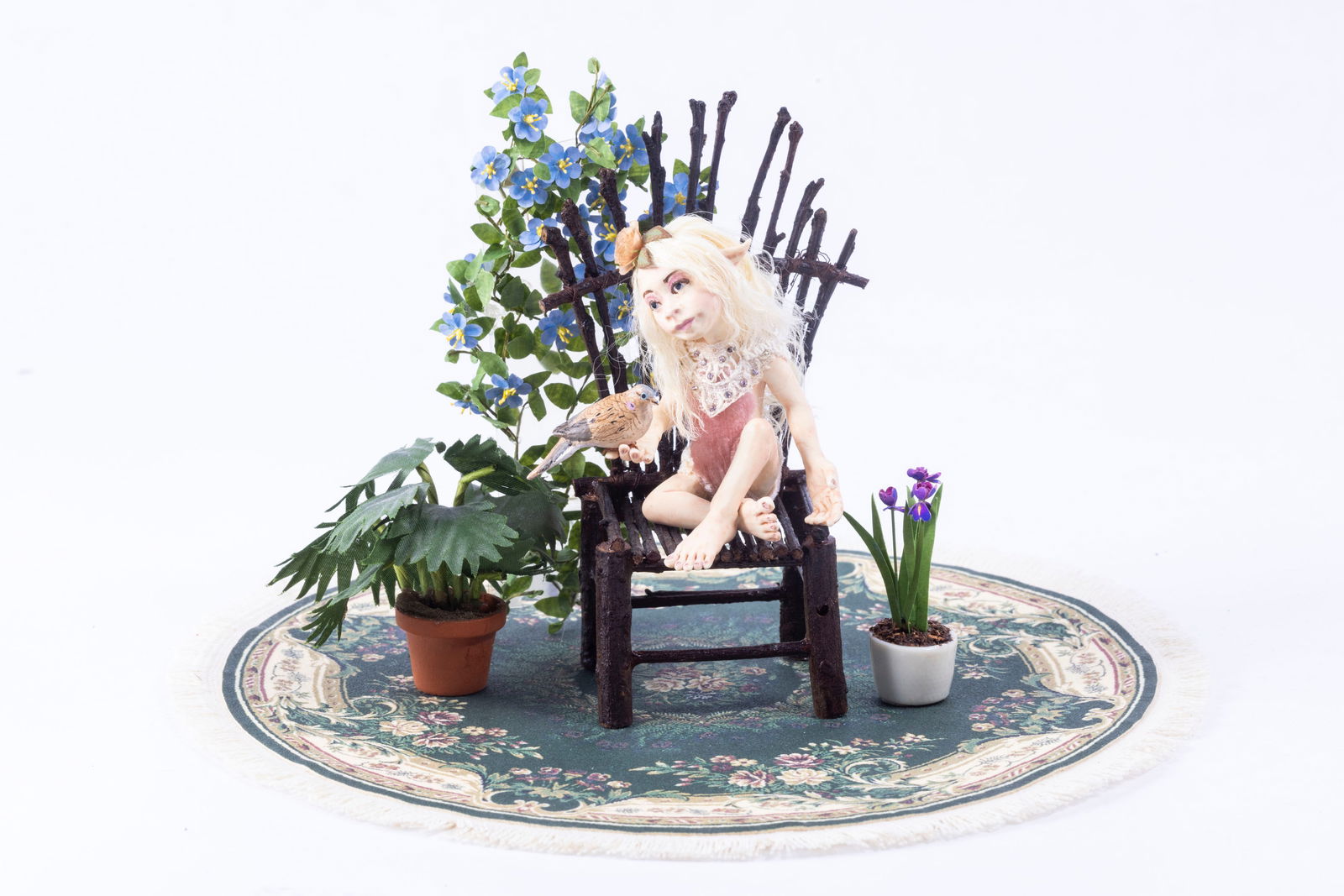 Todd Krueger Fairy Doll with Bird on Twig Chair (1 of 9)