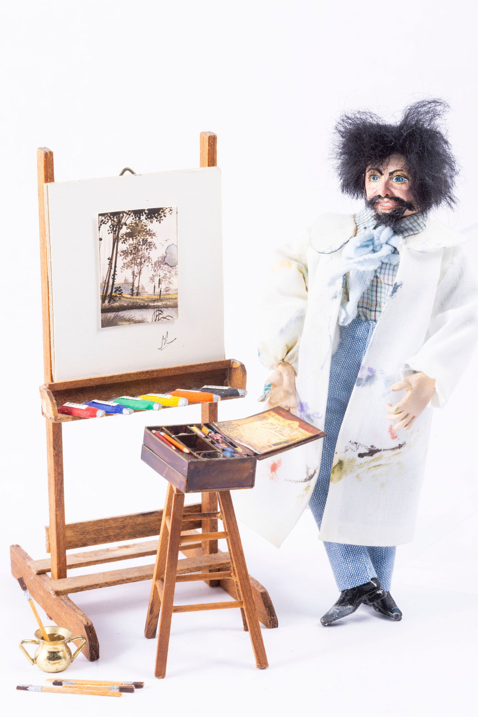 Handmade Male Artist Doll by Laurie Sisson with Art Supplies (1 of 10)