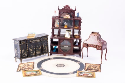 Mahogany Etarge Decorated with Asian Furniture Assortment