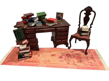 Bookworm Set - Ladies Desk & Chair  with Books & Brass Picture Frame
