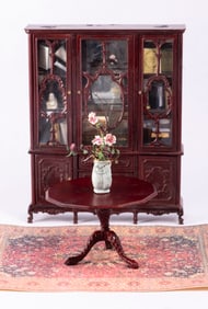 Decorated Mahogany China Closet with Vince Stapleton Vase & Flowers