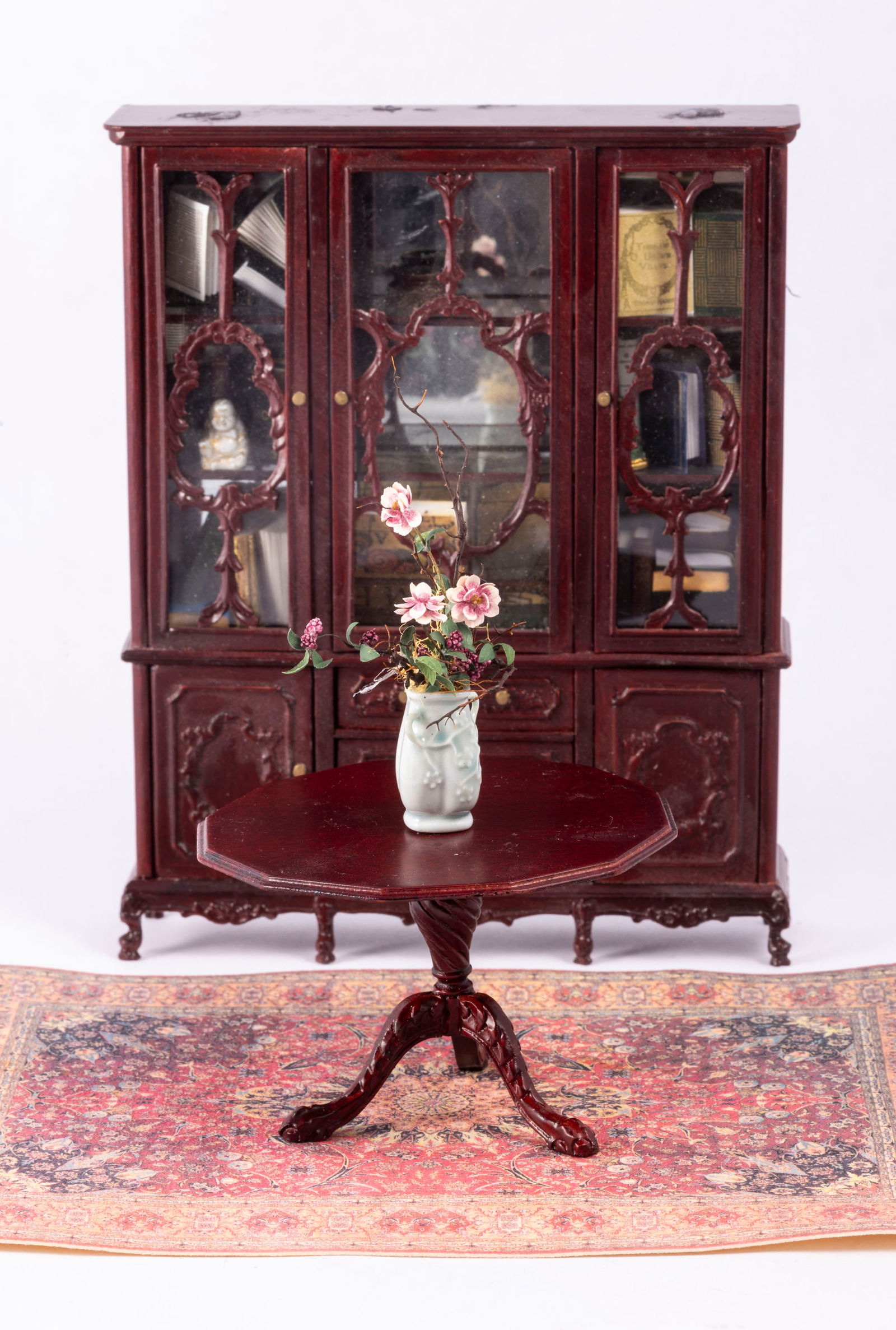 Decorated Mahogany China Closet with Vince Stapleton Vase & Flowers (1 of 8)