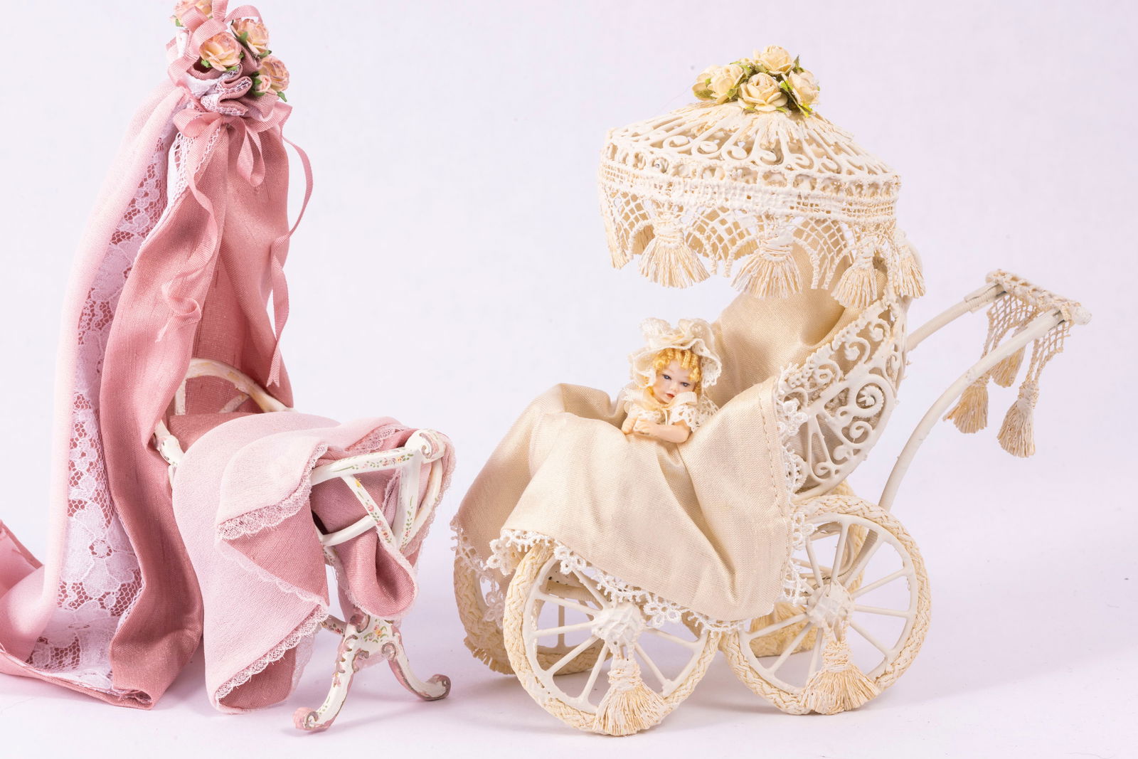 Child's Canopy Crib/Bassinette with Baby in Stroller (1 of 8)