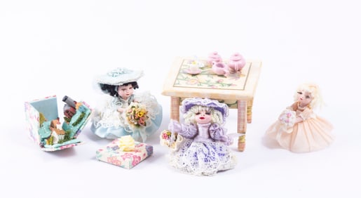 Trio of Little Girl Dolls with Tea Party Table by Robin Betterley