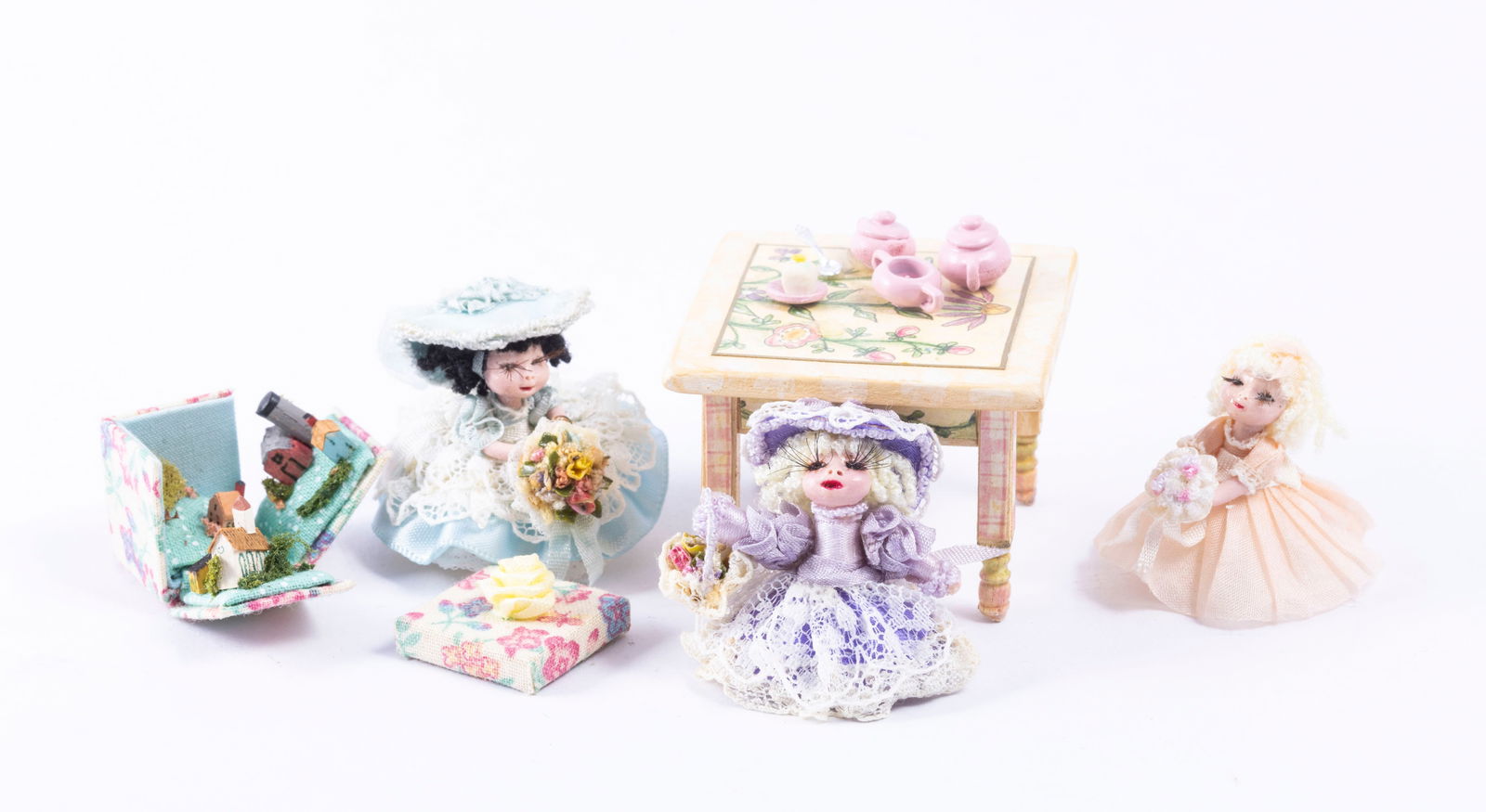 Trio of Little Girl Dolls with Tea Party Table by Robin Betterley (1 of 10)