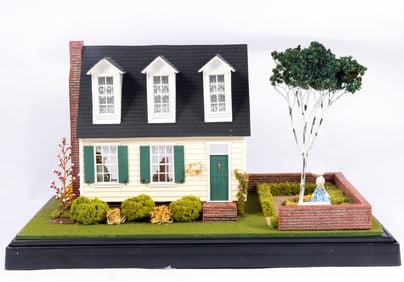 1:48 Scale or 1/4" Scale White Cape Cod House with Landscaping