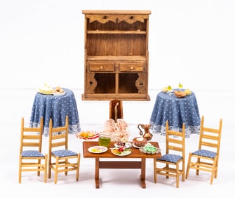 Large Assortment Half Scale Kitchen Tables & Chairs with Foods