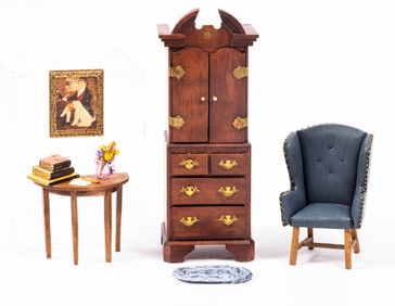Escutcheon Half Scale Cabinet with Leather Chair & More