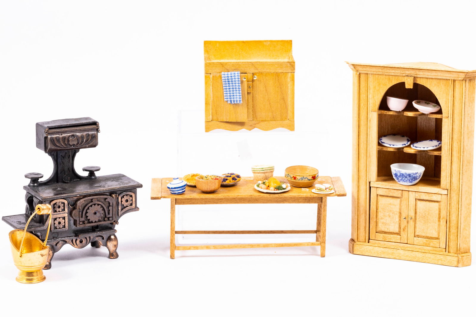 Wooden Kitchen Furniture with Foods & Porcelain in Half Scale - 1:24 or 1/2" (1 of 10)