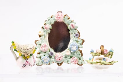 Half Scale Decorative Mirror, Pitcher & Baskets with Flowers Similar to Capodimonte