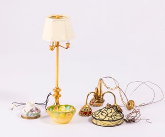 Assorted Lighting with Chandelier, Brass Floor Lamp, Niglo Shade & More