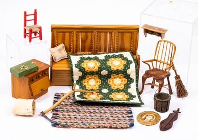 Handmade Old Fashioned Furniture Lot with Yew Wood Chair by Tucker, Bench Folding Bed & More