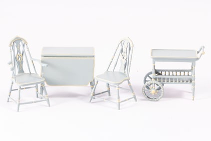 4 Pc Blue Bistro Set with Table & Chairs with Tea Trolly by Bespaq in Half Scale