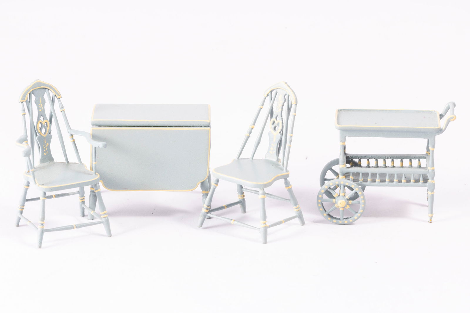 4 Pc Blue Bistro Set with Table & Chairs with Tea Trolly by Bespaq in Half Scale (1 of 8)