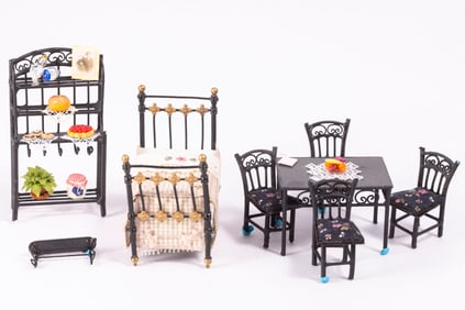 Decorated Black Metal Kitchen set & Bed in 1:24 Scale