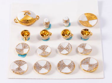 15 Pc Gold and White Dinner Set in Half Scale or 1:24