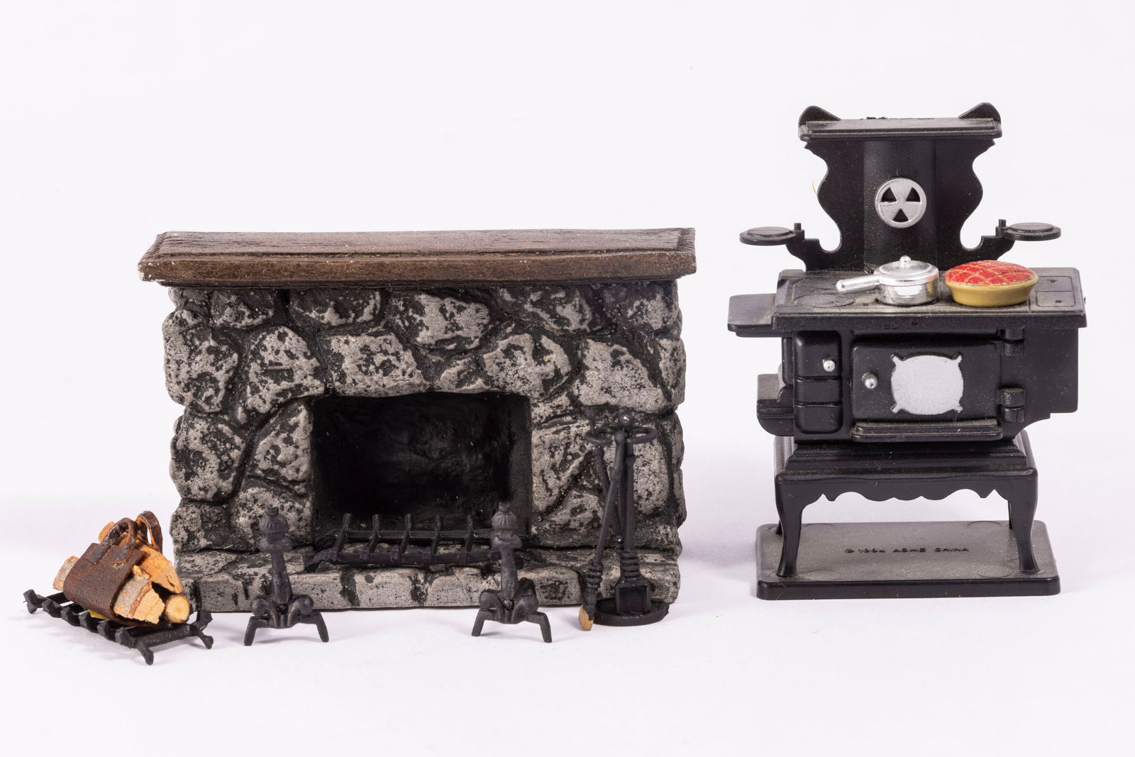 Half Scale Fireplace & Wood Burning Stove & Leather Wood Holder (1 of 8)