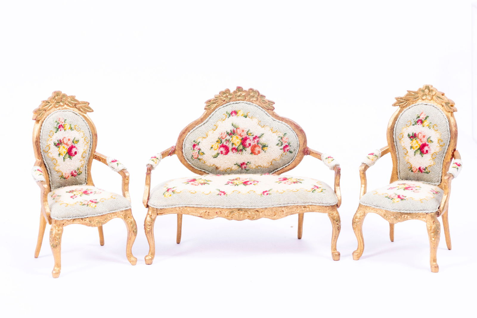 Petit Point Sofa & 2 Chairs with Gold Accents - 3 Pc Set (1 of 11)