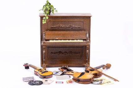 Musical Instruments with Bespaq Upright Piano, Cello and Guitar