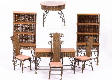 Uncle Ciggies 8 Piece Wicker Table & Chairs with Grapevine D?cor