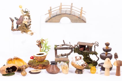 Helen Hartzell Fairy with Several Fairy Garden Pieces & Brown Walnut Mouse
