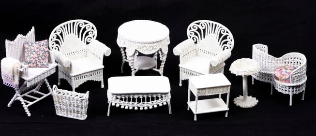 9 Pc. White Wicker Assortment, Rhea Strange & Other
