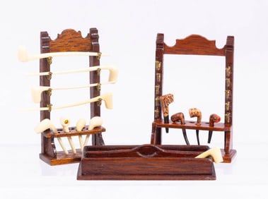 Handmade Wooden Pipe Holders Set of 2 - Made in 1967 Signed GE