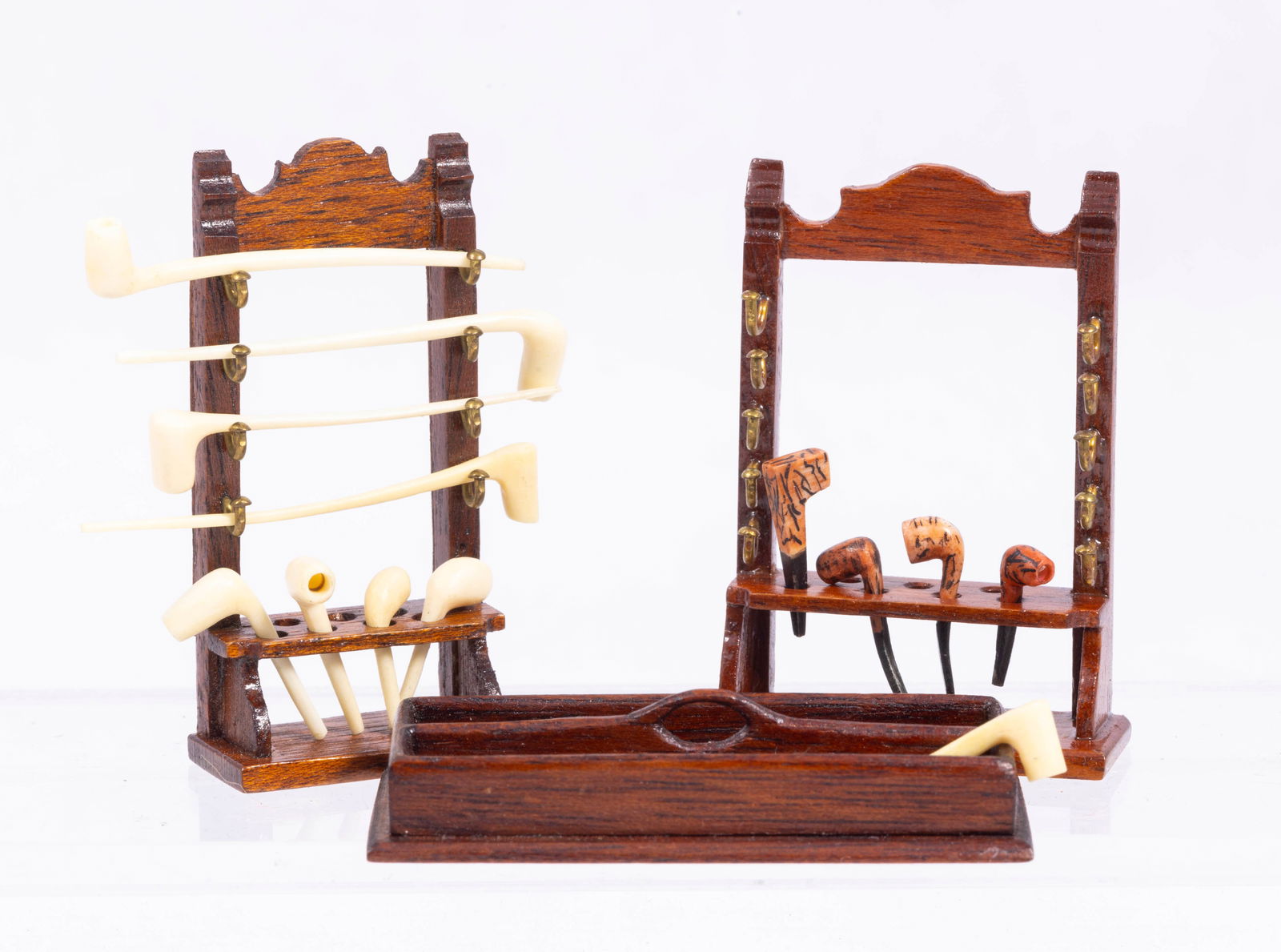 Handmade Wooden Pipe Holders Set of 2 - Made in 1967 Signed GE (1 of 8)