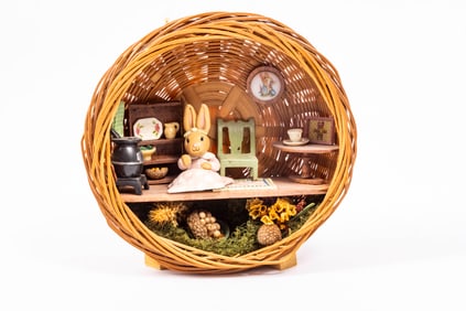 1/2" Scale Louisa Padilla Bunny Rabbit Burrow in Basket