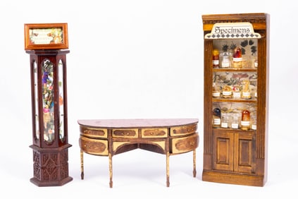 Small Sea Museum Fairies in Case with Specimen's Cabinet & Table